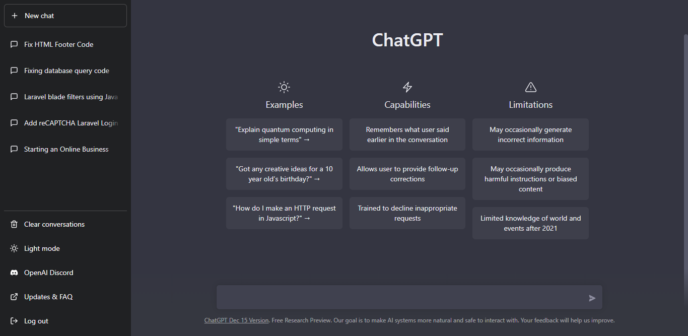 Chat GPT Writing Code